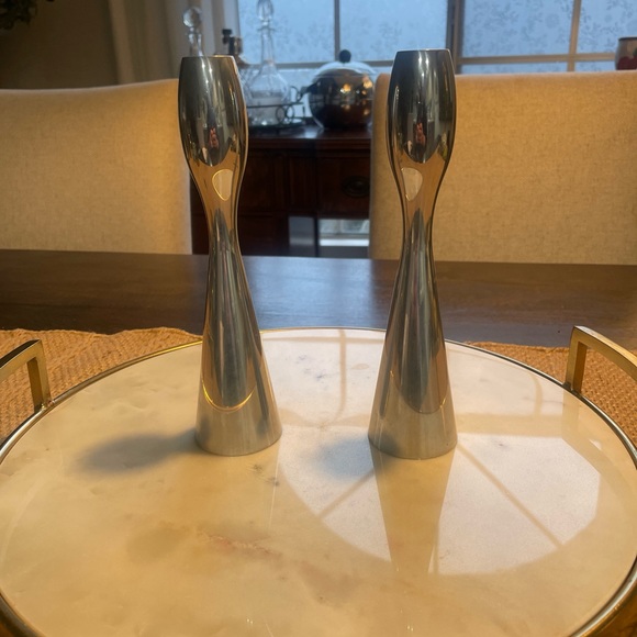 Vintage Nambe Studios 6026 Pair of Candle Holders 1994 Modern Minimal MCM - Picture 4 of 4